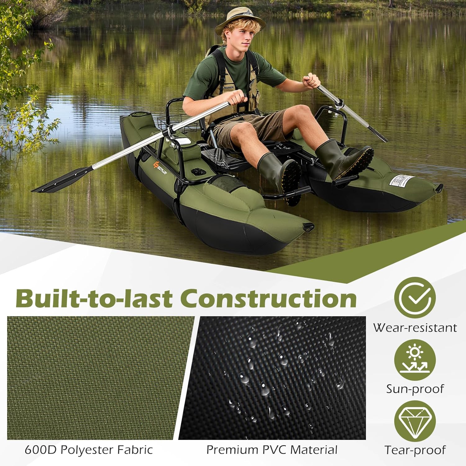 Adult Inflatable Belly Boat wi - огляд і ціна Fishing Boat Paddle